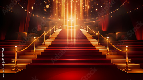 Red carpet staircase background, VIP entrance, night awards ceremony