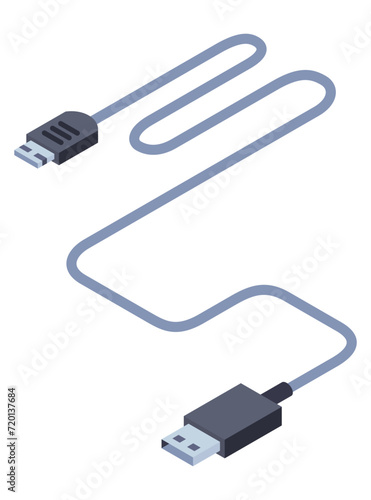 Charger isometric icon. USB socket plug in. Mobile phone charger, charging equipment. Vector illustration for web design isolated on white background
