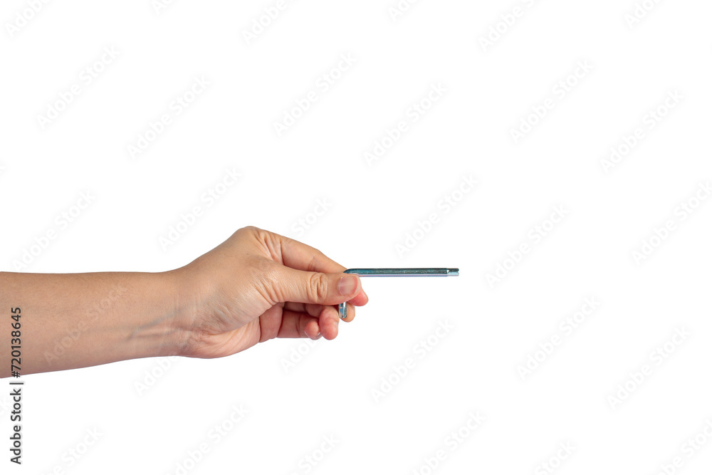 Hex wrench in hand isolated on transparent background. Hex wrench in hand isolated on transparent background.