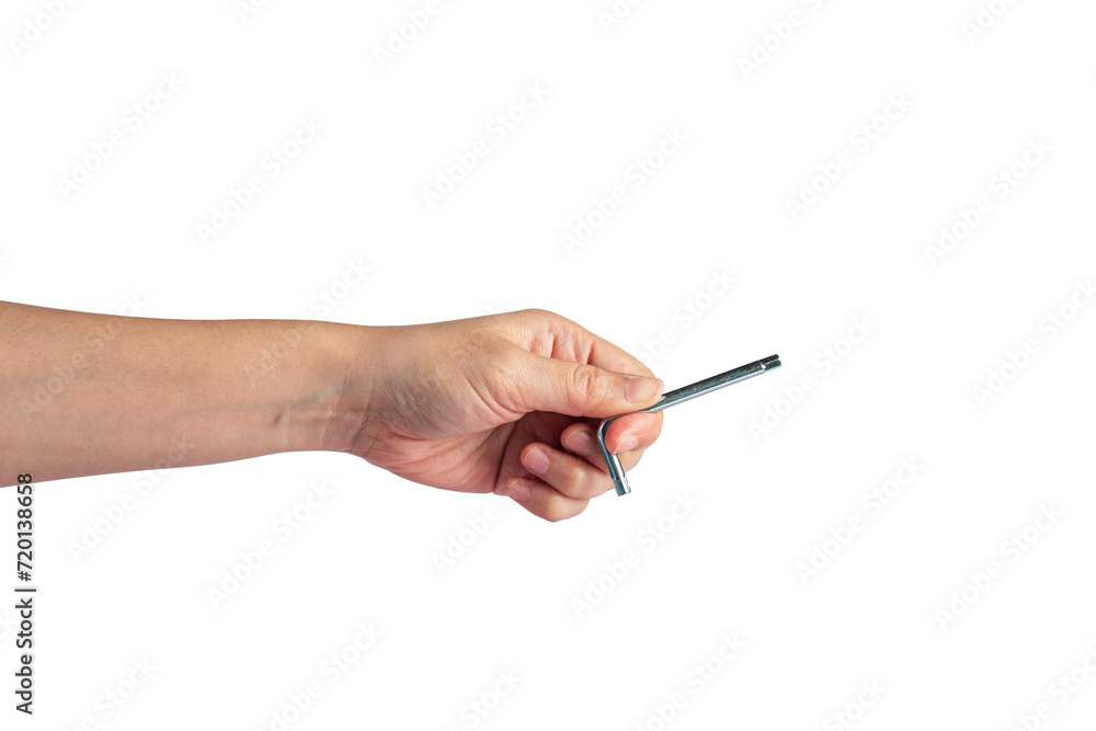 Hex wrench in hand isolated on transparent background. Hex wrench in hand isolated on transparent background.