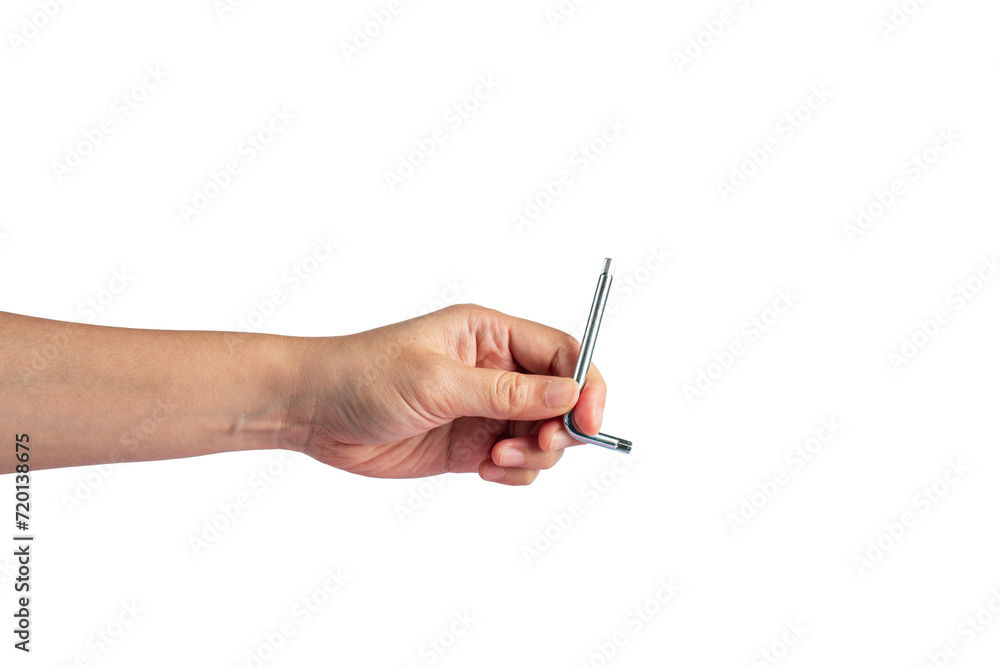 Hex wrench in hand isolated on transparent background. Hex wrench in hand isolated on transparent background.