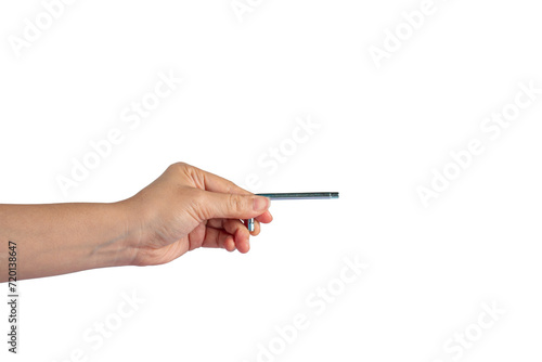 Hex wrench in hand isolated on transparent background.