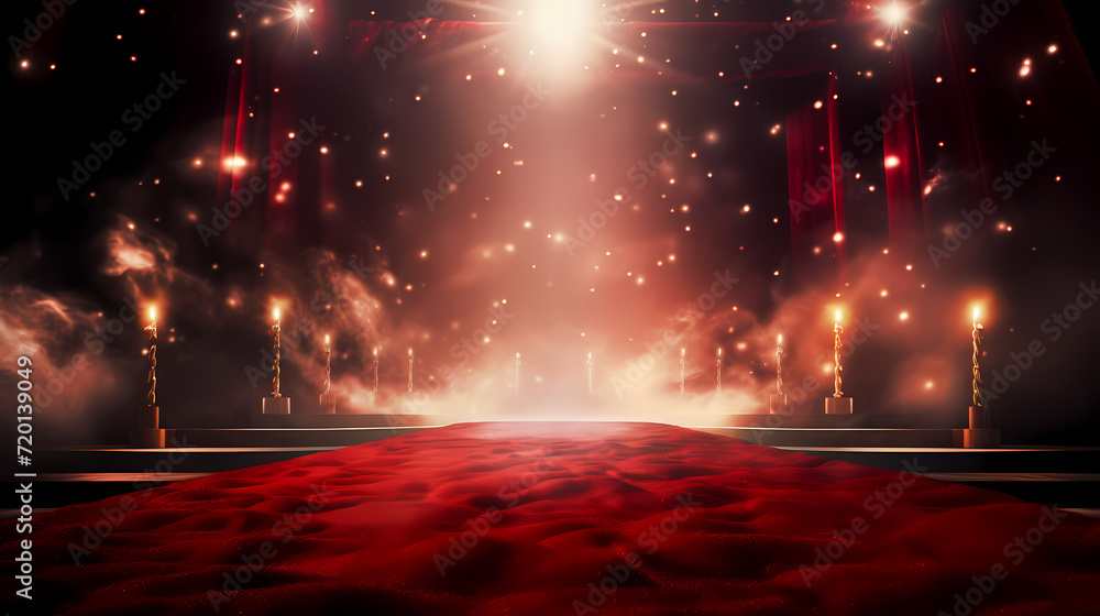Red carpet on the stairs on dark background, the way to glory, victory and success Red carpet on the stairs on dark background, the way to glory, victory and success