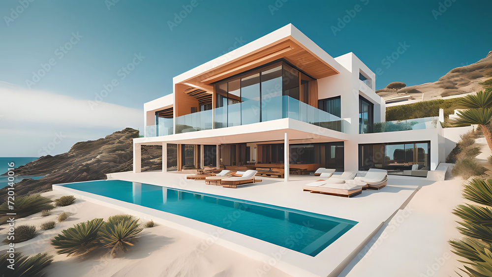 Fototapeta premium weiße Luxus Villa mit Pool