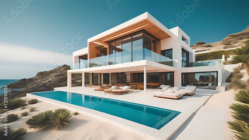 weiße Luxus Villa mit Pool © DeMitoBella