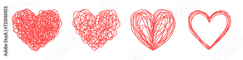 Obraz na płótnie Heart shaped tangled grungy scribble hand drawn with thin line, divider shape