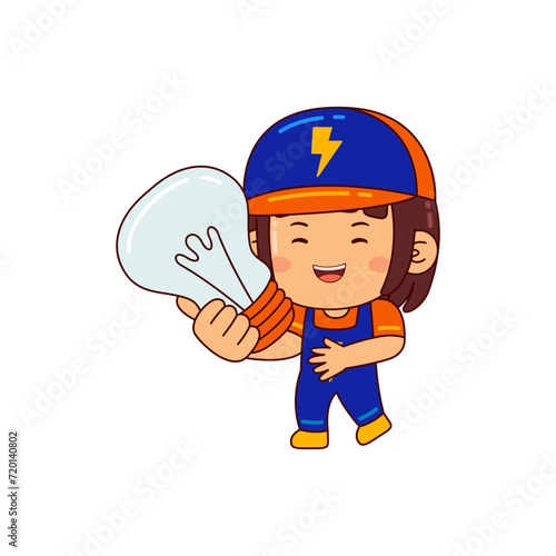 cute electrician girl cartoon character