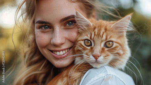 Photographie Veterinarian woman hugs a cute kitten ,generative ai
