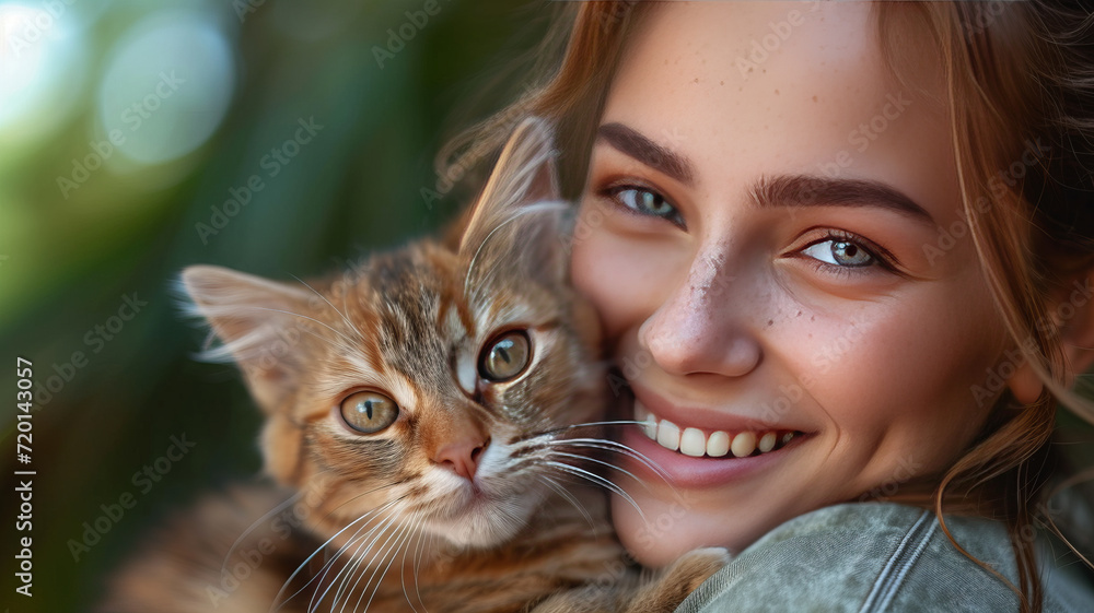 Veterinarian woman hugs a cute kitten ,generative ai