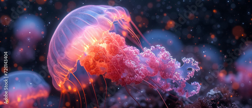 Vibrant aquatic sea jelly with glowing tentacles  generative ai