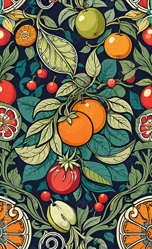 Abstract patterns and ornament with fruits  vintage modern style vector illustration  seamless illustration with abstract fruit shapes  Fresh organic background print concept. geometric collage 