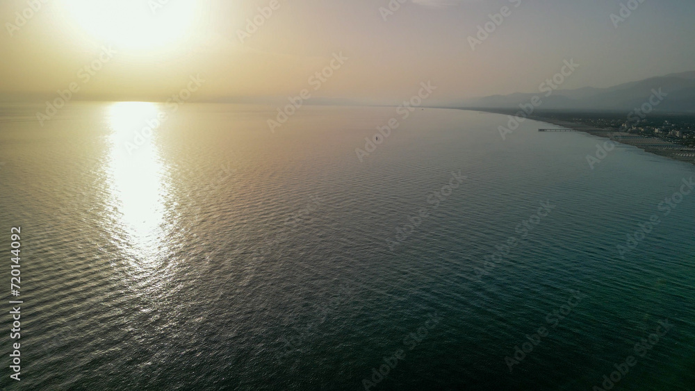 Panoramic aerial view of Lido di Camaiore and Viareggio shoreline in summer season Panoramic aerial view of Lido di Camaiore and Viareggio shoreline in summer season