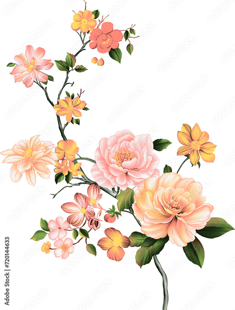 new digital textile design flowers and leaves decorative and beautiful for printing