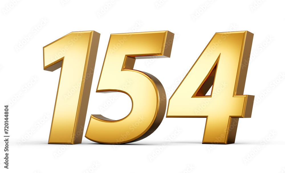 3d number 154 one hundred fifty four Gold text isolated on white background with reflection 3d illustration 3d number 154 one hundred fifty four Gold text isolated on white background with reflection 3d illustration