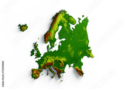 Europe Map Shaded Relief Color Height Map On White Background 3d Illustration photo