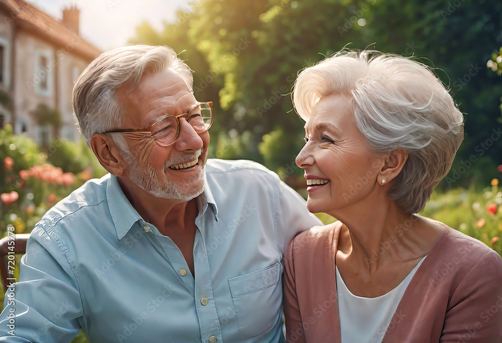Happy active elderly couple outdoors. Portrait of an elderly couple walking together in the park, Happy active elderly couple outdoors. Portrait of an elderly couple walking together in the park,