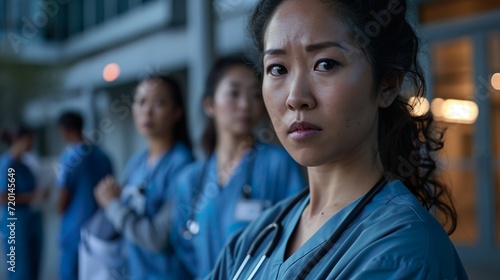 healthcare focus: a confident woman in blue scrubs