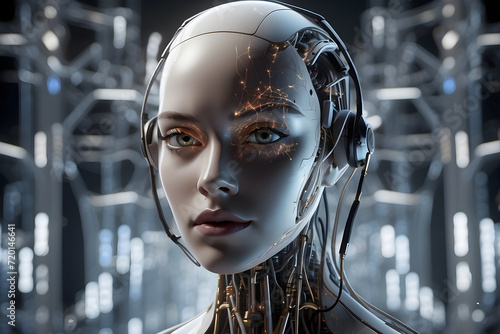 Future Woman with Cyber Helmet and Headset