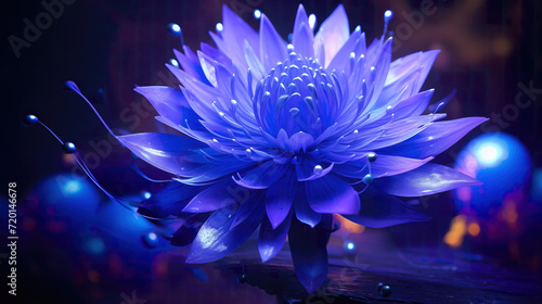 blue shining radiant flowers, scifi wallpaper