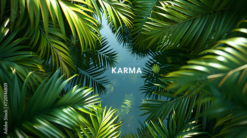 Karma. Top view of paradise forest of palm trees.