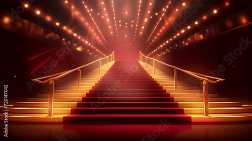 Luxurious and elegant red carpet staircase, holiday awards ceremony event