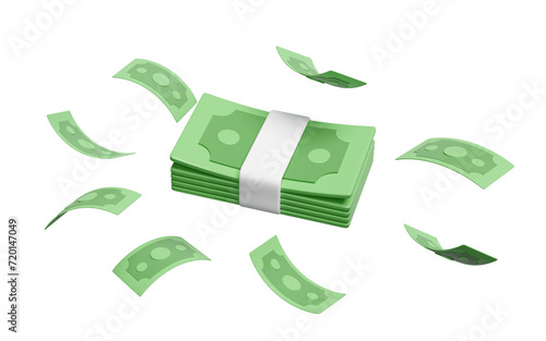 Billede på lærred 3d dollar banknote stack with flying banknotes isolated