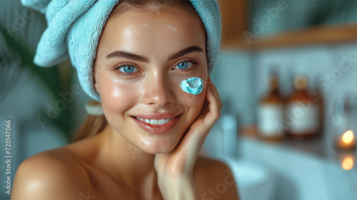 Keep your skin healthy. Cropped portrait of a beautiful young woman applying moisturizer to her skin in the bathroom at home. generative ai