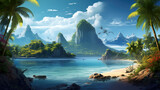 wonderful realistic anime inspired island, wallpaper design