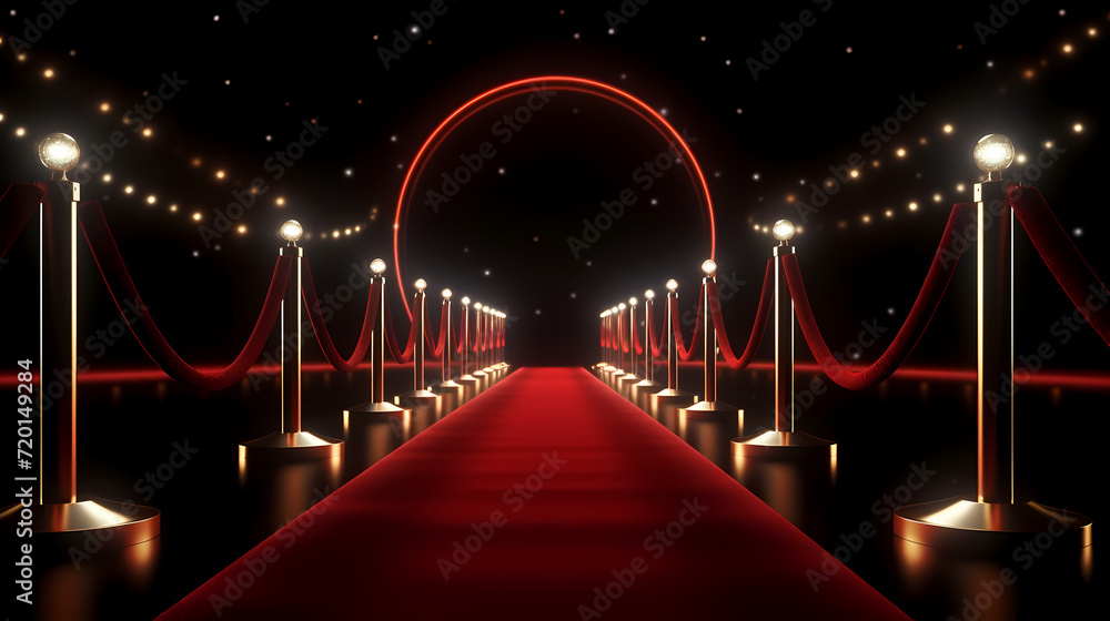 Luxurious and elegant red carpet staircase, holiday awards ceremony event Luxurious and elegant red carpet staircase, holiday awards ceremony event