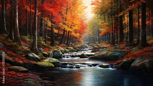 idyllischer Fluss durch bunten Herbstwald photo
