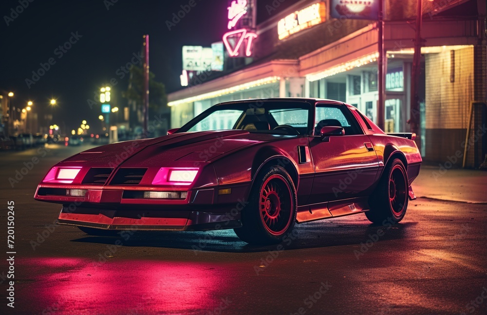 Classic Car Elegance in Neon Cityscape