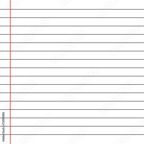 Blank loose leaf notebook paper background. Realistic line paper note. lined vector horizontal illustration with white background.