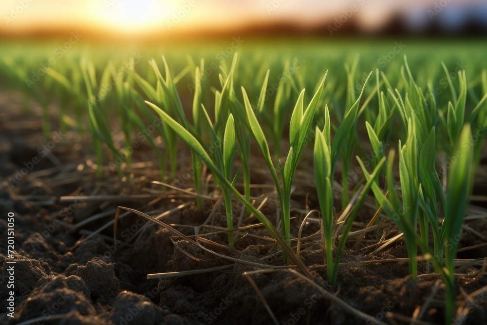 Growing young wheat and rye sprouts in a field. Growing young wheat and rye sprouts in a field.