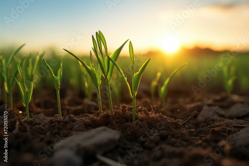 Growing young wheat and rye sprouts in a field. © darshika