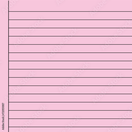 Pink blank loose leaf notebook paper background. Realistic line paper note. Notebook paper with lines design. Blank notebook paper sheet with lines vector illustration design.11.55.