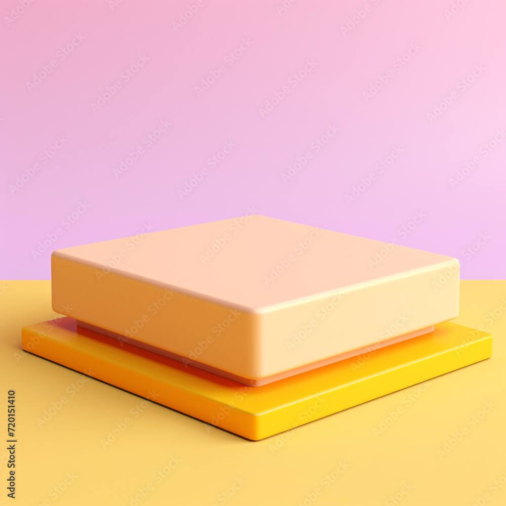 Elevate presentations with a colorful pastel square podium on a yellow background, a vibrant and modern platform for dynamic displays. Elevate presentations with a colorful pastel square podium on a yellow background, a vibrant and modern platform for dynamic displays.