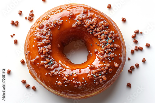 donut one with brown glaze and sprinkles, isolated on white background photo