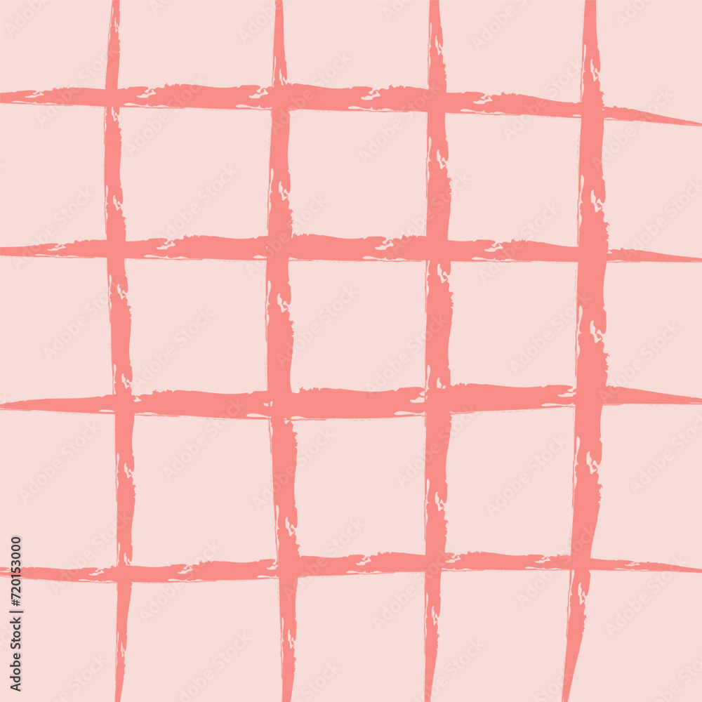 Fototapeta premium Hand Drawn Irregular Geometric Pattern with doodle freehand grid. Unique pink, red, pale, beige brush shapes and borders. y2k grunge Simple Design Element, Vector Illustration Grid.