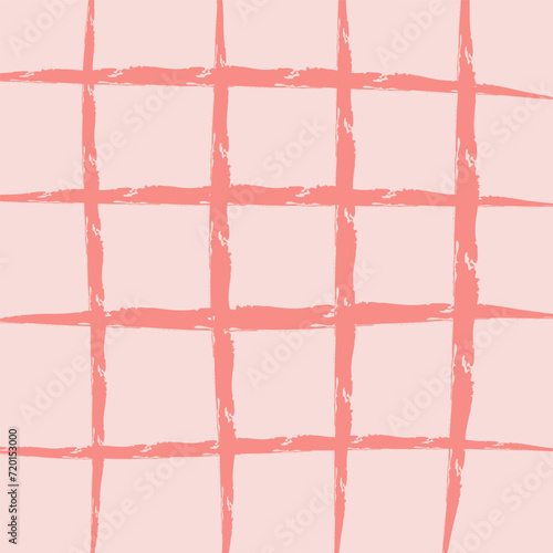 Hand Drawn Irregular Geometric Pattern with doodle freehand grid. Unique pink, red, pale, beige brush shapes and borders. y2k grunge Simple Design Element, Vector Illustration Grid.