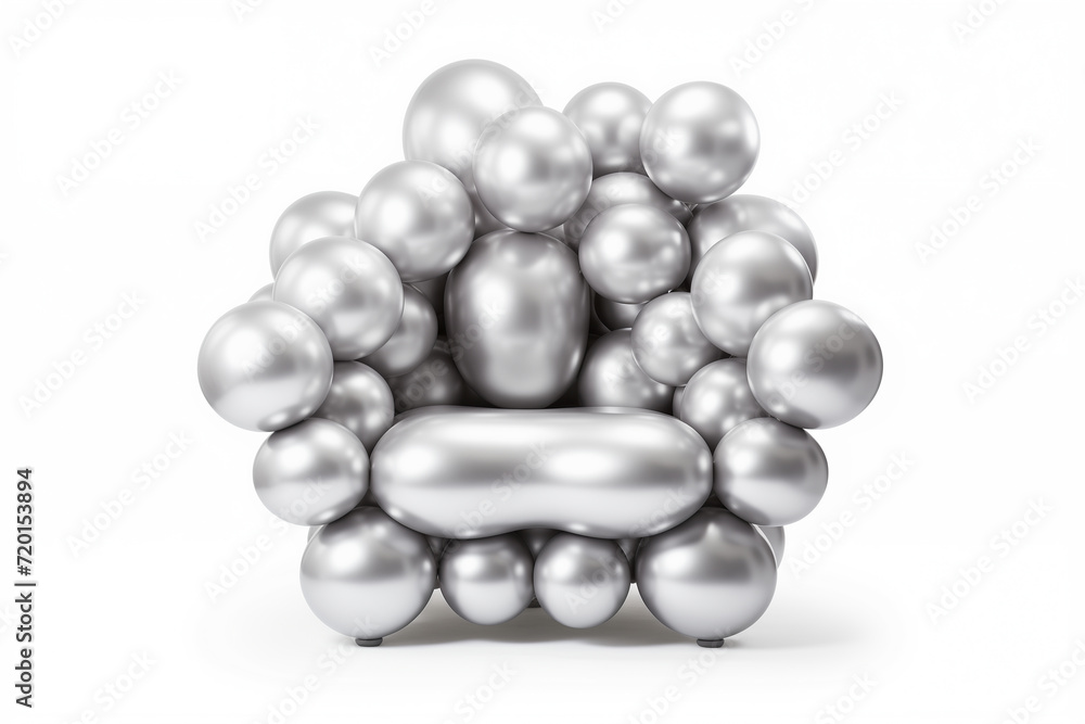 armchair is made of many silver shiny color metallic balloon inflatable festival, isolated armchair is made of many silver shiny color metallic balloon inflatable festival, isolated