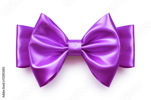 neon foil bow decoration holiday, purple color metallic, isolated on white background