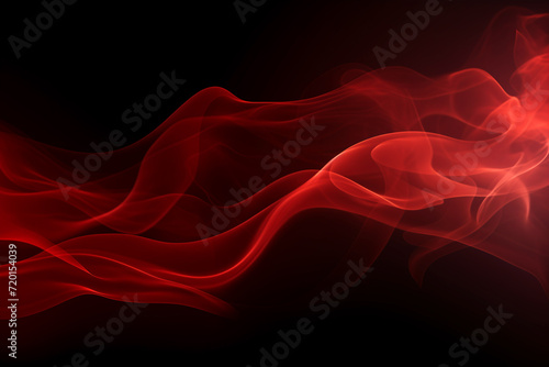 abstract red bushy smoke flowing side, isolated on black background