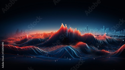 Futuristic abstract city skyline with data wave patterns and a digital aesthetic.
