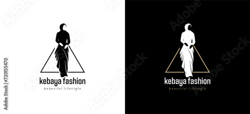 Modern hijab kebaya fashion logo design, vector silhouette of Muslim clothing