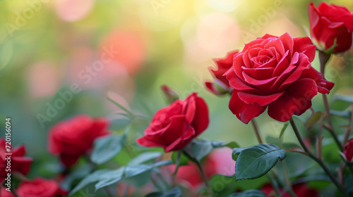 Garden red roses in the garden