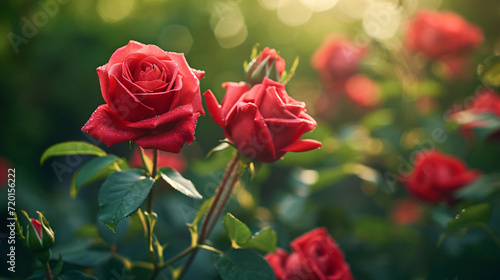 Garden red roses in the garden