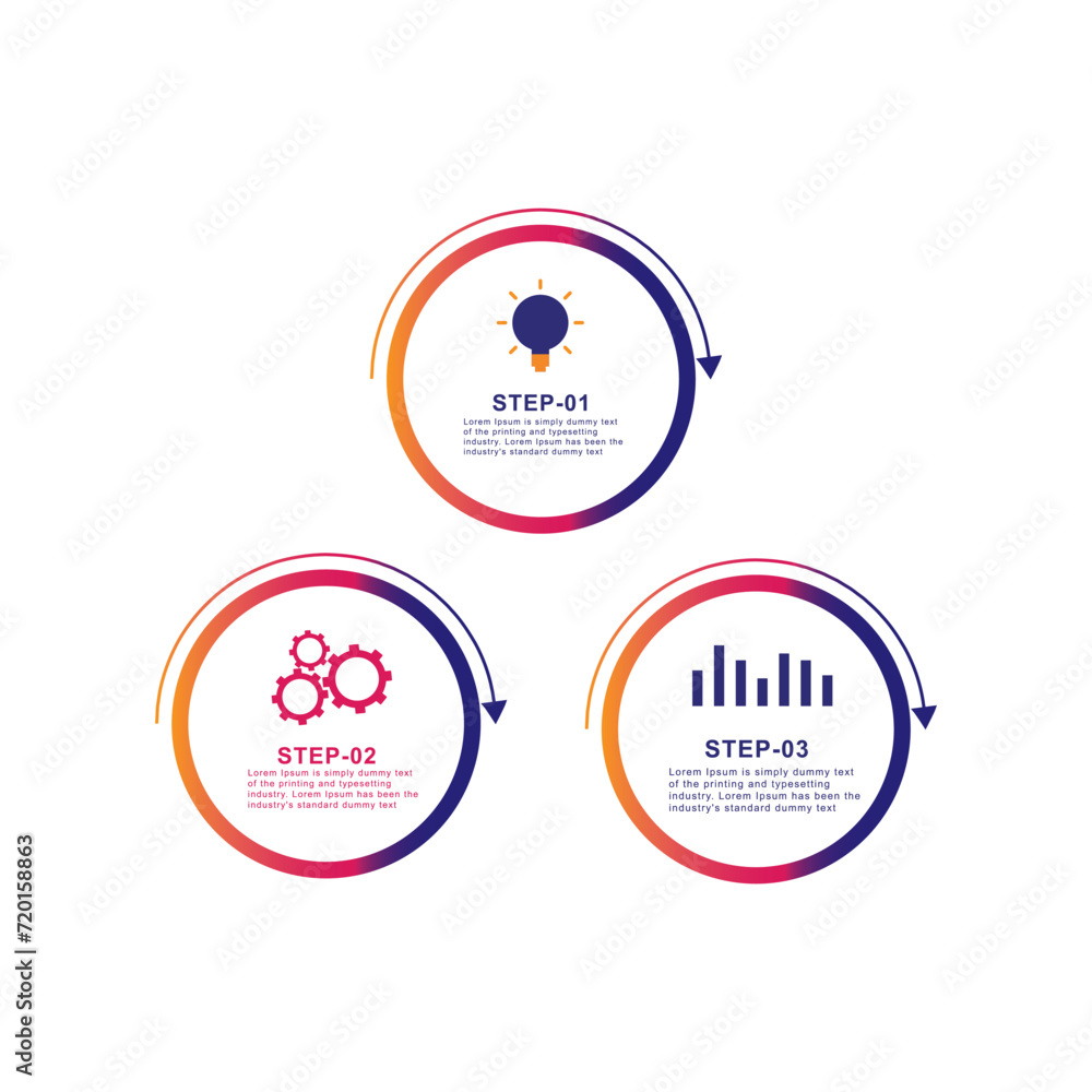 Obraz premium 3 step circles. Circular corporate workflow graphic elements. Company flowchart presentation slide template. Vector info graphic design