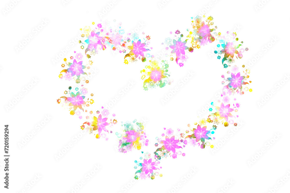 Heart shaped bunch of many colored flowers Heart shaped bunch of many colored flowers