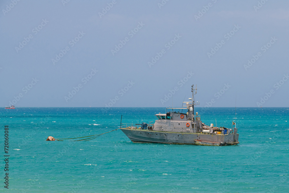 Patrol boat on duty in the Indian ocean near Zanzibar, Tanzania
