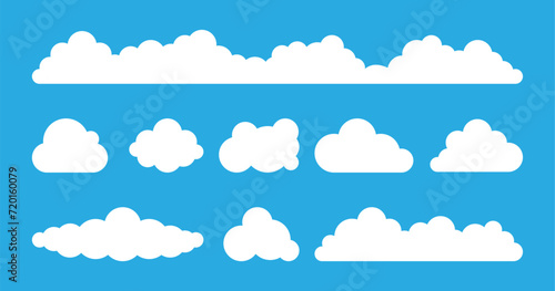 Fototapeta Naklejka Na Ścianę i Meble -  Cloud vector icon symbols set. White clouds cartoon shape flat style on blue background